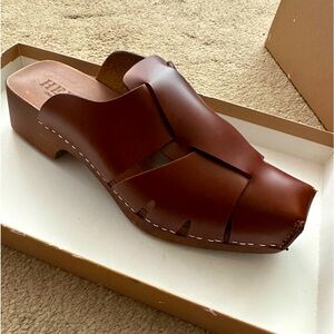 Gorgeous sophisticated and easy to wear Spanish, hand-made, woven-leather clogs